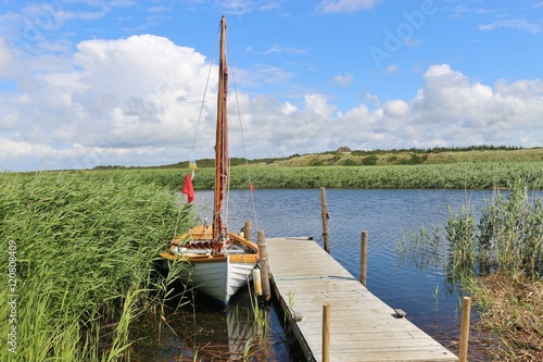 Landing stage on the Ringkobing Fjord. On the west coast of Denmark, Nymindegab, Europe.