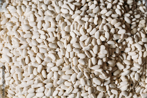 Close Heap Of White Clean Dry Beans Or Haricot Beans, Smooth,
