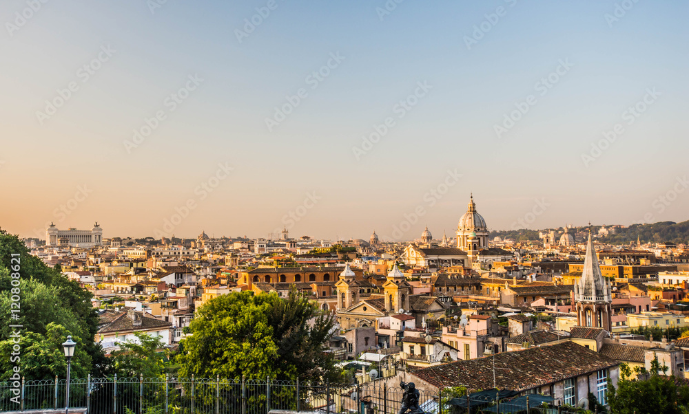 Panoramic view from Pincio hill, Rome, Italy