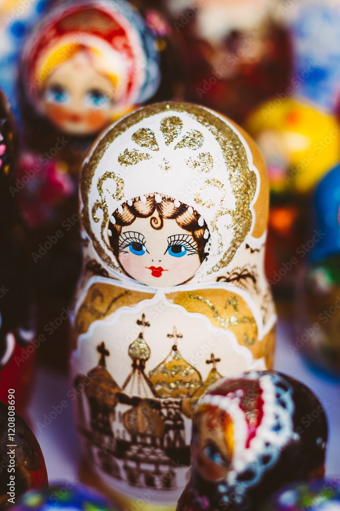 Colorful Russian Nesting Dolls Matreshka Matrioshka At Market