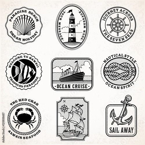 vector sea journey vintage stamps