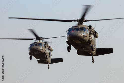 Military helicopters landing