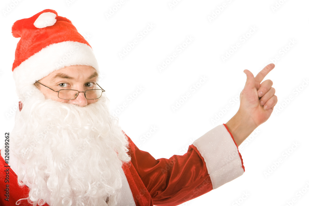 Portrait of santa claus showing on a white background Portrait of santa claus showing on a white background