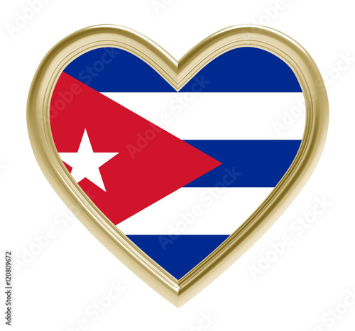Free Download Cuba flag in golden heart isolated on white background. 3D illustration. - GFXLoad