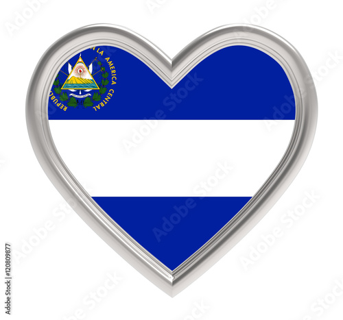 Free Download El Salvador flag in silver heart isolated on white background. 3D illustration. - GFXLoad