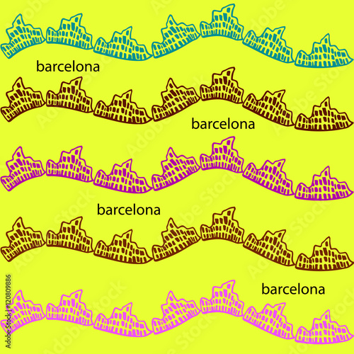 Barcelona Seamless Pattern. Hand drawn vector illustration. Souvenir, wrapping, textile, cover design 