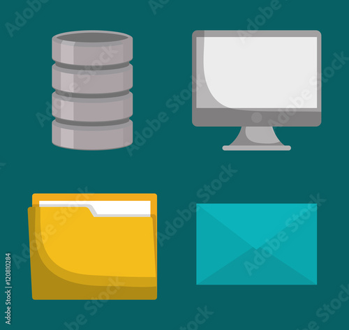 Computer file and envelope icon. Data center and web hosting theme. Colorful design. Vector illustration