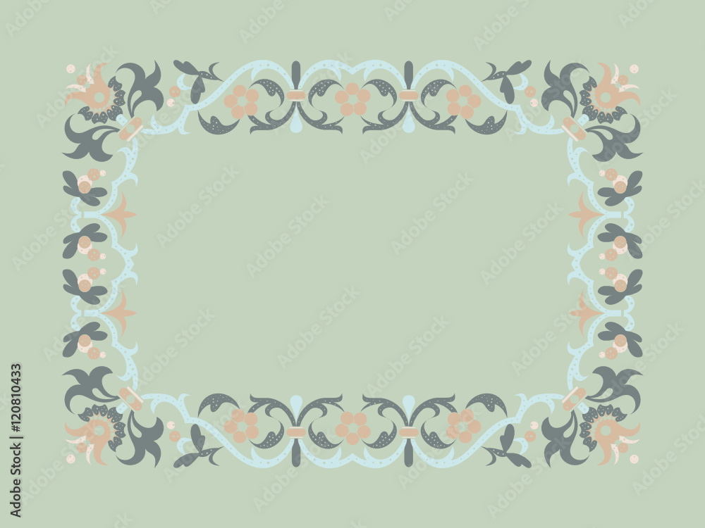 rectangular frame, graphic floral pattern pastel colors