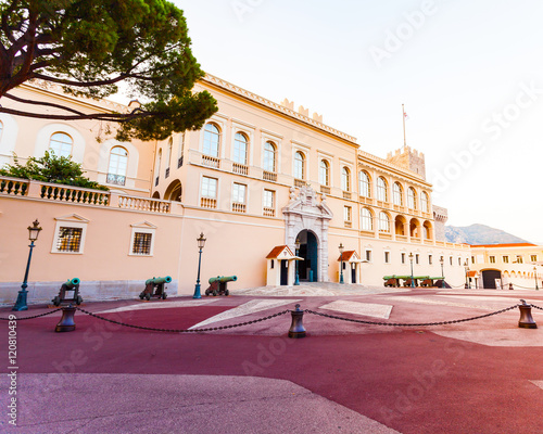 Beautiful building of Prince's Palace in Monaco-ville in the evening, Monaco