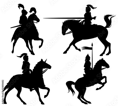 knights black vector silhouette set