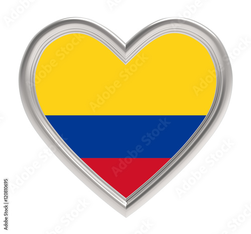 Free Download Colombia flag in silver heart isolated on white background. 3D illustration. - GFXLoad