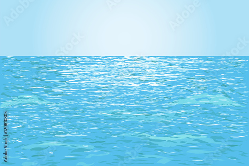 Blue ripple water surface highlighted from sunset or dawn. Vector illustration