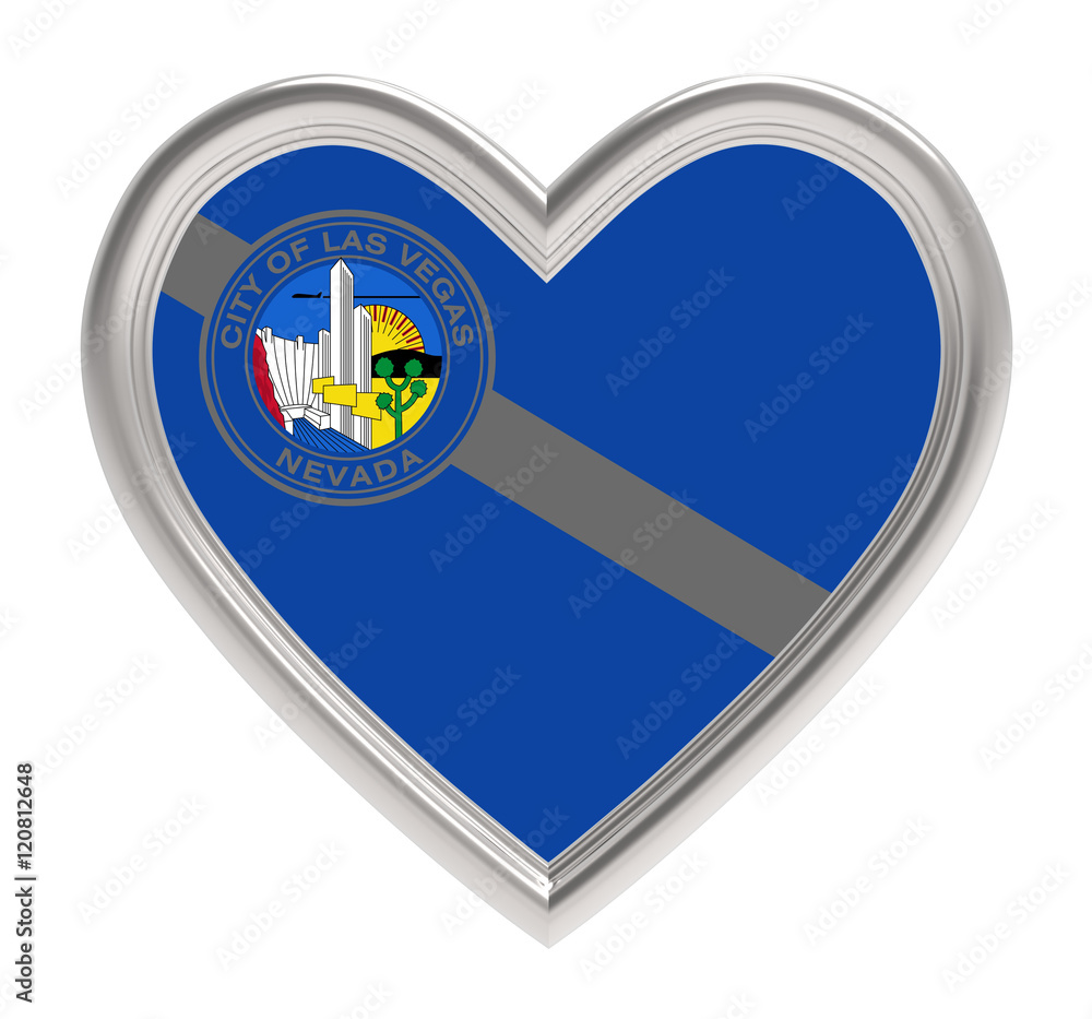 Las Vegas flag in silver heart isolated on white background. 3D illustration. Las Vegas flag in silver heart isolated on white background. 3D illustration.