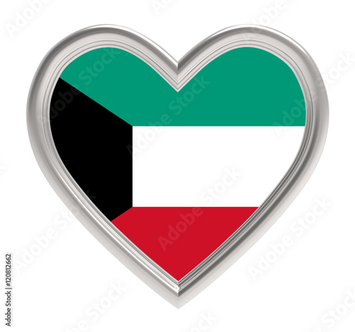 Free Download Kuwait flag in silver heart isolated on white background. 3D illustration. - GFXLoad