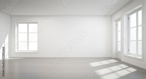 Vintage white room with door and window in new home - 3D rendering