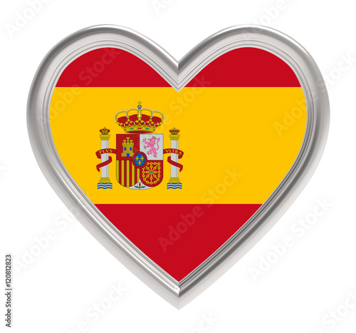 Spain, Spanish flag in silver heart isolated on white background. 3D illustration. Free Download Spain, Spanish flag in silver heart isolated on white background. 3D illustration. - GFXLoad