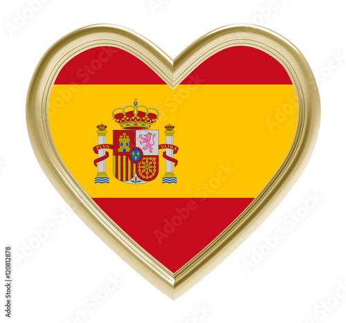 Free Download Spanish flag in golden heart isolated on white background. 3D illustration. - GFXLoad