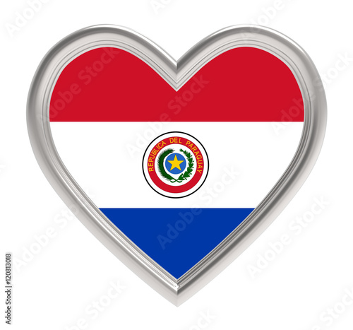 Free Download Paraguayan flag in silver heart isolated on white background. 3D illustration. - GFXLoad