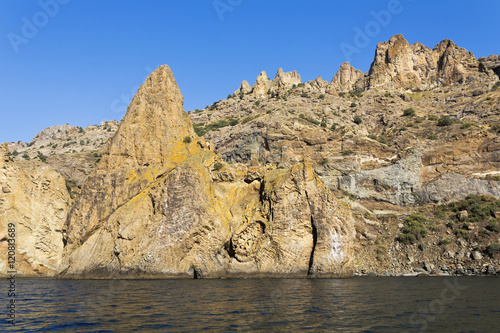 Ancient rocks resembling dinosaurs.South-East Crimea.