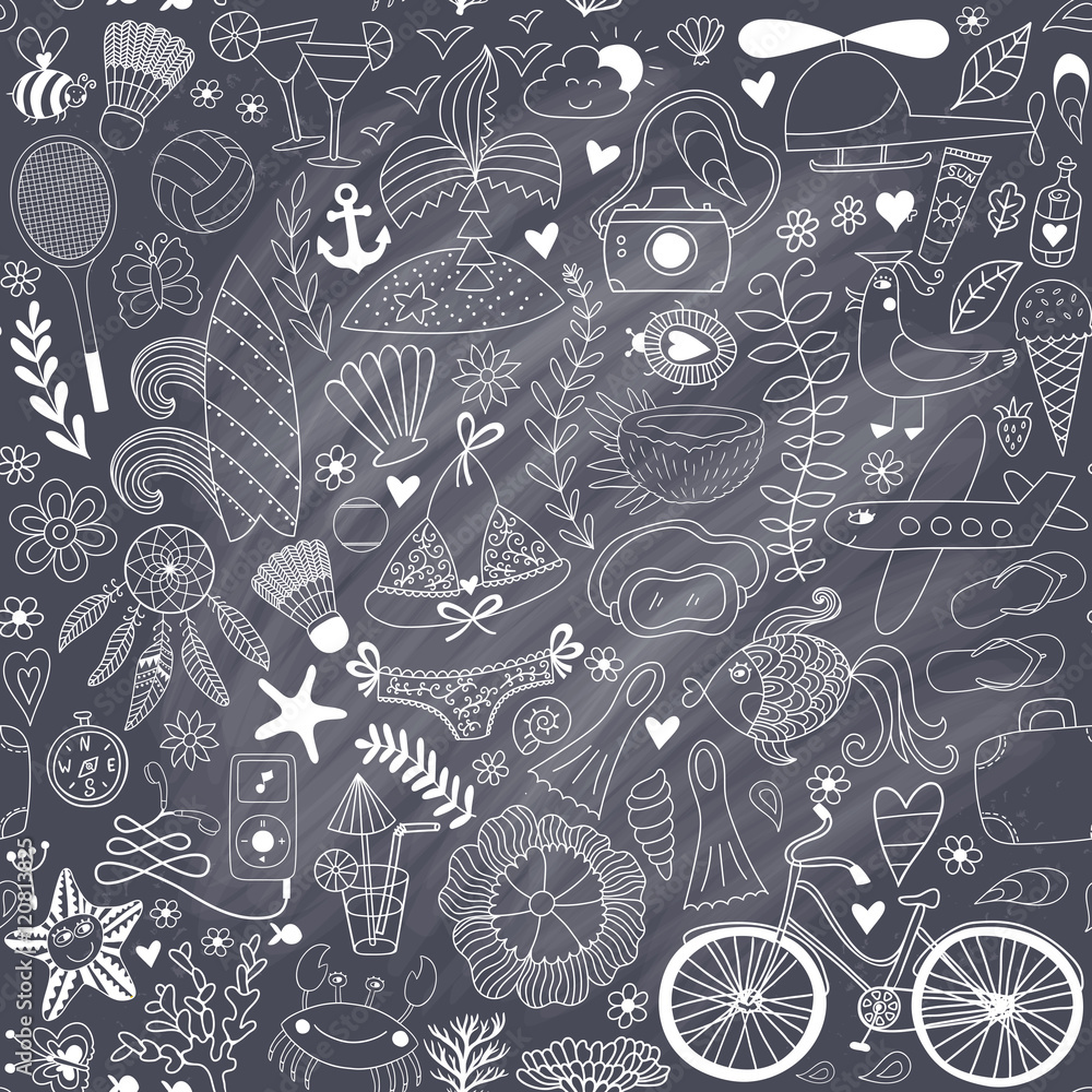 Summer set doodle elements. Travel drawing Summer set doodle elements. Travel drawing