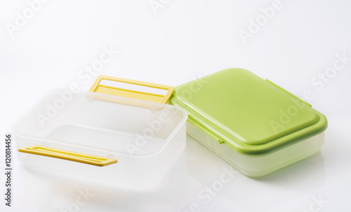 Plastic food container / Plastic food container on the table.