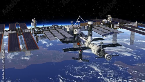 Flying Around International Space Station. 3D Animation.