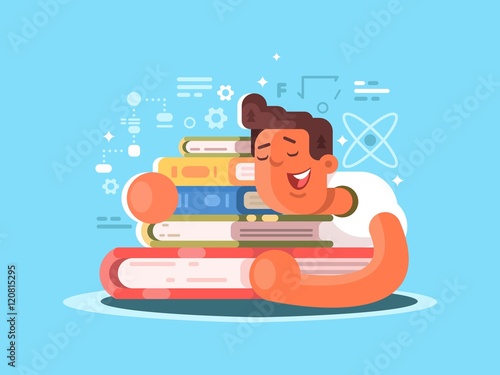 Cartoon man sleep on book