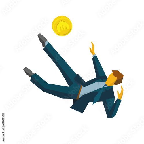 Businessman kicking euro coins in jump like football player