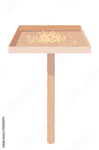 Feeders for birds on a white background. Wooden feeder with corn
