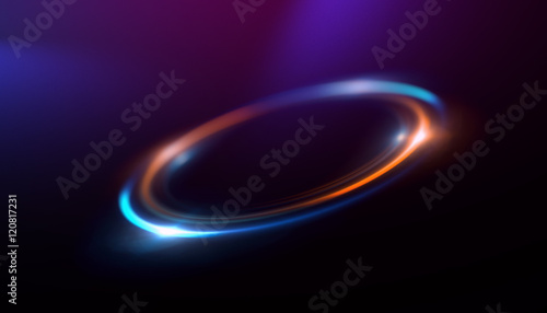 Circular lens flare. Abstract rotational galaxy. Beautiful ellipse border. Luxury shining hole. Rotational lines. Power energy element. Space for message. Abstract ring background.