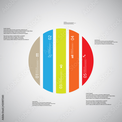 Circle illustration template consists of five color parts on light background