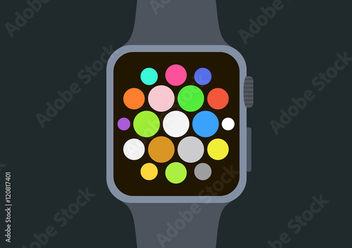 Flat smart watch isolated on black background. Vector illustration.