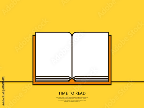 Outline open book with inscription Time To Read. Minimal abstract background. Vector illustration. 