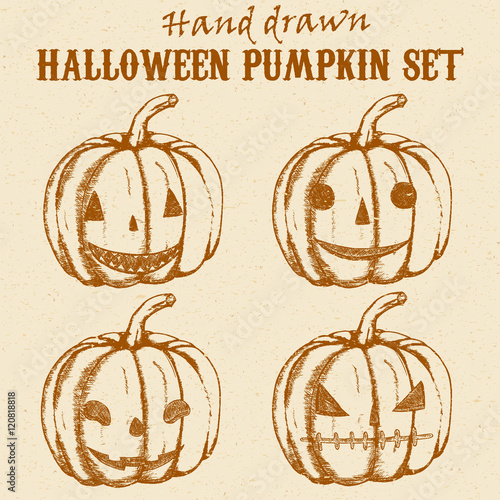 Halloween pumpkin sketches set
