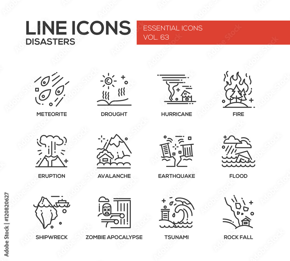 Disasters - line design icons set