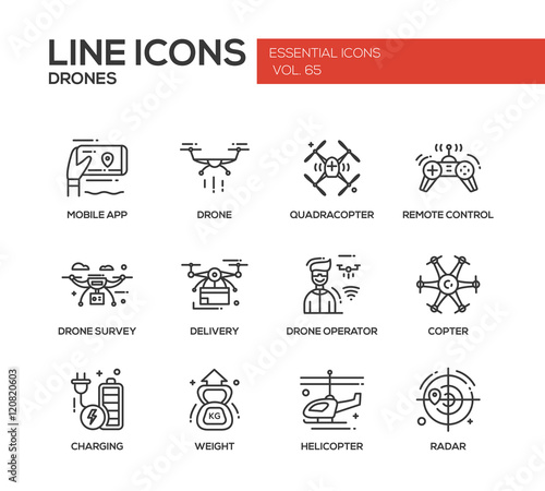 Drones - line design icons set
