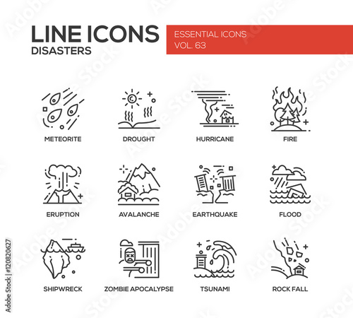 Disasters - line design icons set