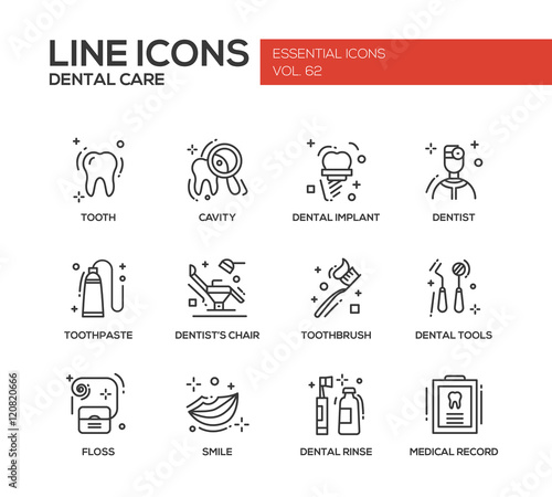 Dental Care - line design icons set