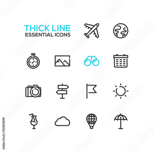 Travel Symbols - thick line design icons set