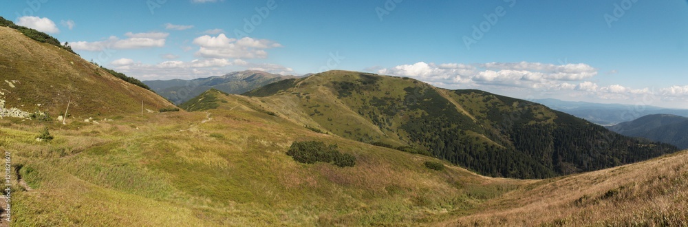 east panorama view from hillside of Velka Hola in Nizke Tatry mountains in Slovakia