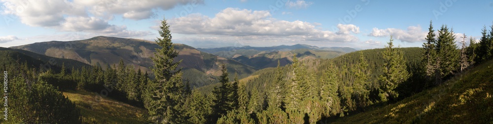 east panorama view from hillside of Rovienky  in Nizke Tatry mountains in Slovakia