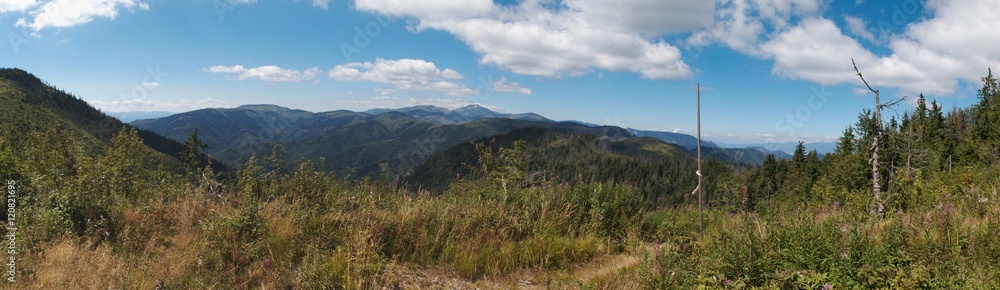 west panorama view from Havrania Polana in Nizke Tatry mountains in Slovakia