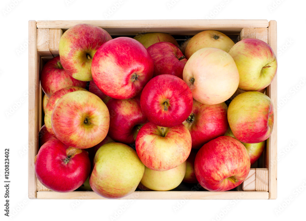 Wooden box full of fresh apples isolated Wooden box full of fresh apples isolated