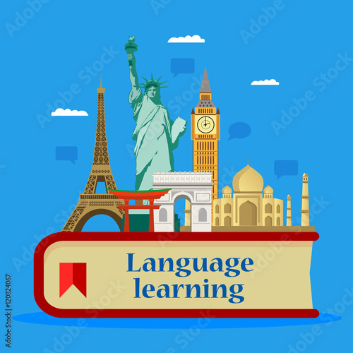 Learning foreign languages. Language School. Vector illustration, flat design