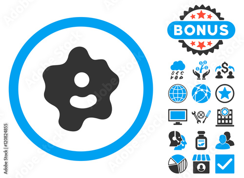 Ameba icon with bonus symbols. Vector illustration style is flat iconic bicolor symbols, blue and gray colors, white background.
