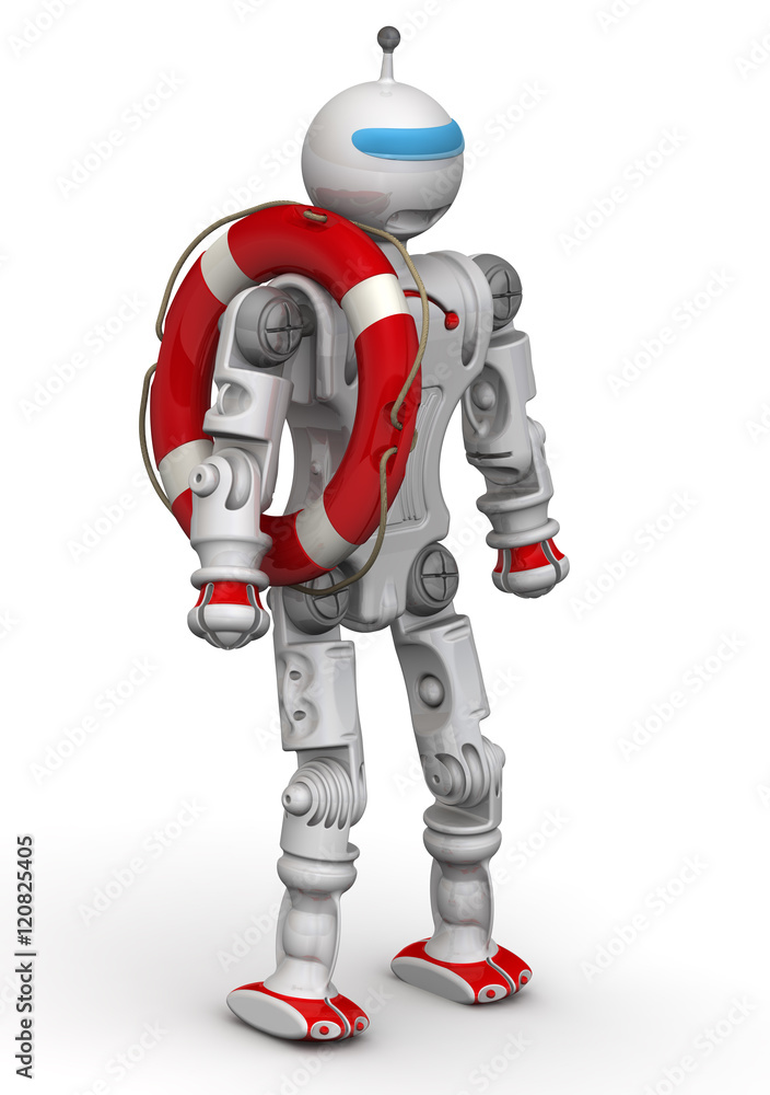 Robot-lifeguard. Humanoid robot with a lifebuoy Robot-lifeguard. Humanoid robot with a lifebuoy