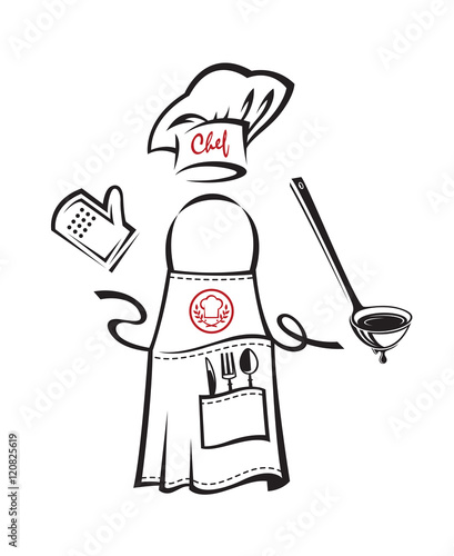 chef apron design with kitchenware