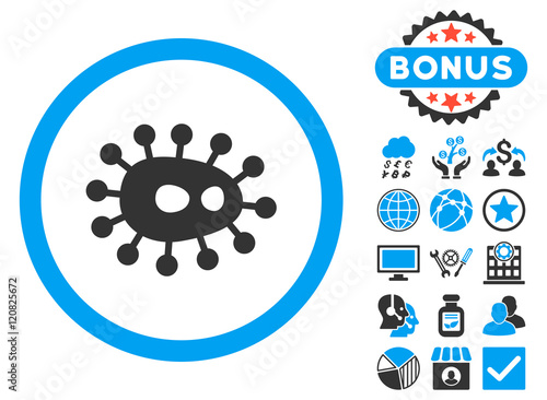 Bacilla icon with bonus design elements. Vector illustration style is flat iconic bicolor symbols, blue and gray colors, white background.
