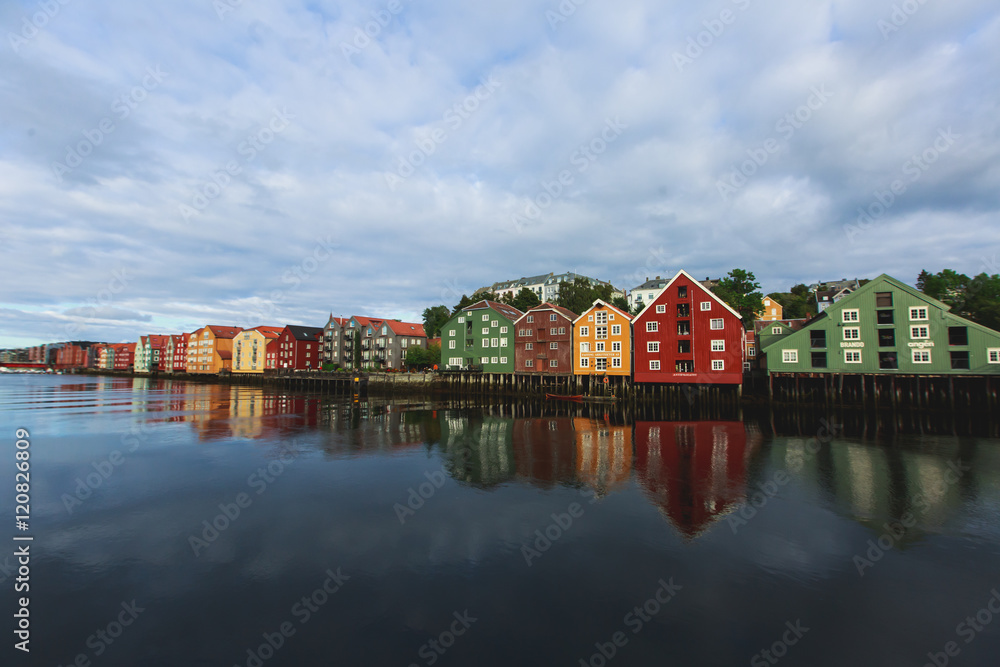 Fototapeta premium A different colored houses in Trondheim, Norway