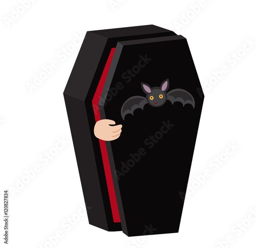Illustration vampire coffin . Someone on the inside opens the lid.